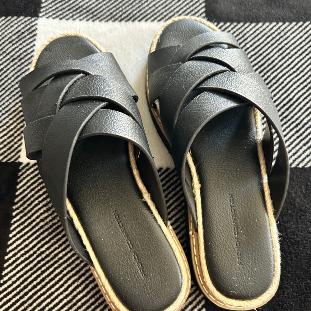 French Connection Black Woven Strap Sandals